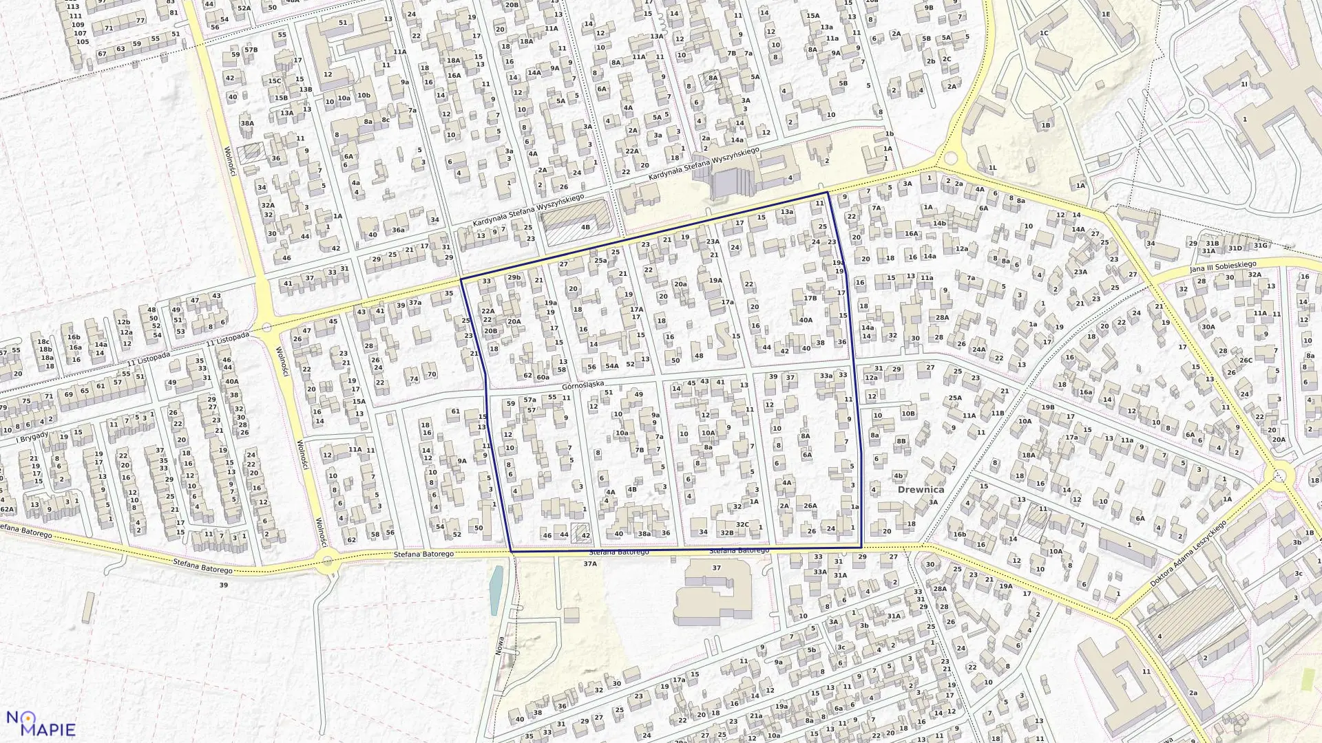 Mapa obrębu 01-14 w mieście Ząbki