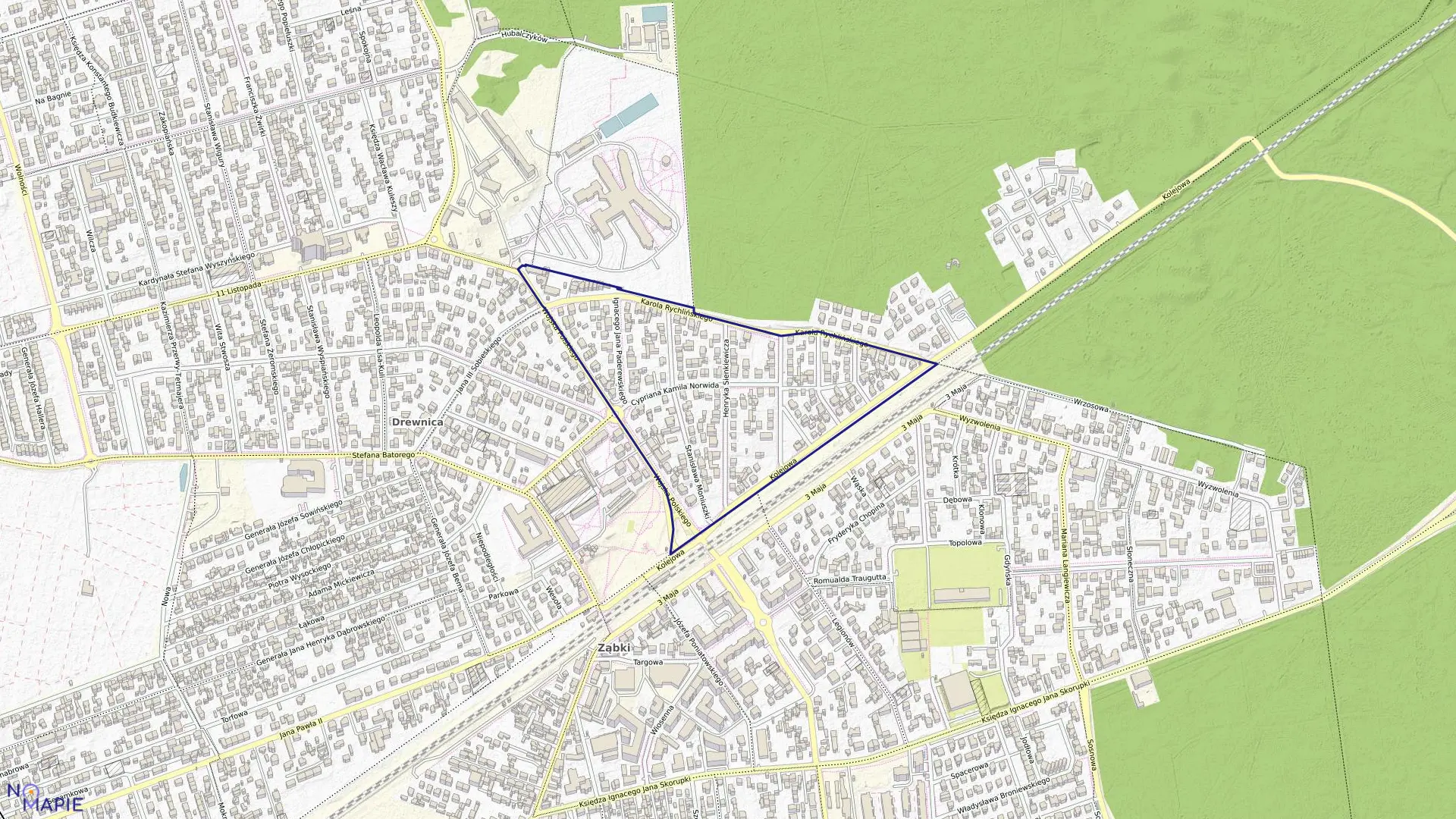 Mapa obrębu 01-21 w mieście Ząbki