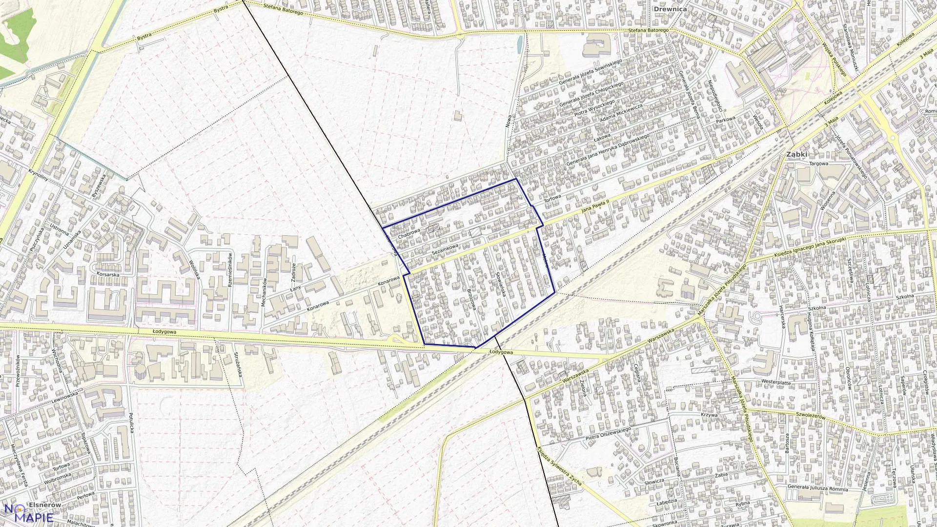 Mapa obrębu 01-22 w mieście Ząbki